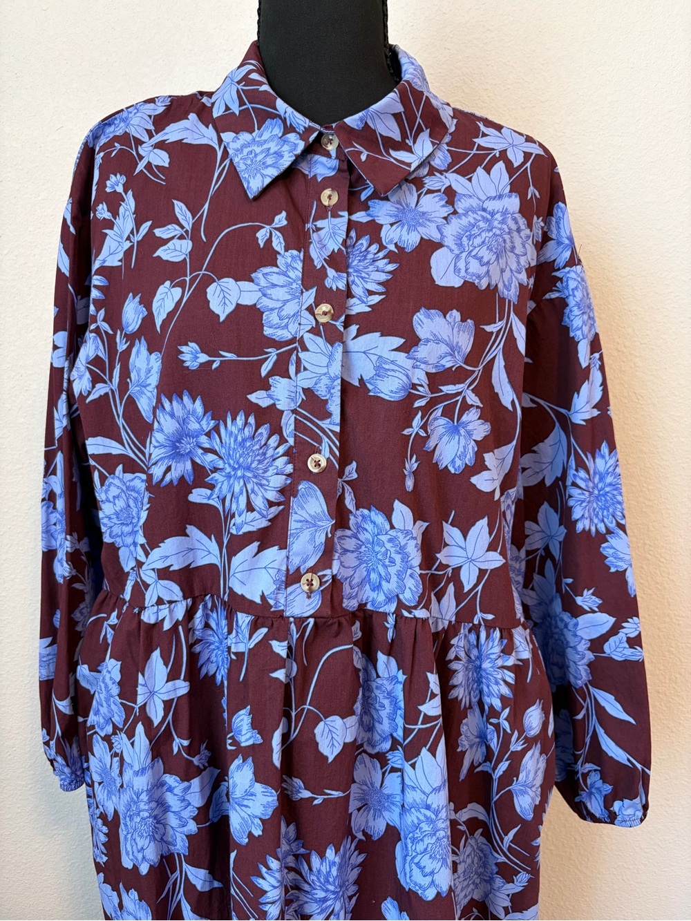 Maeve Anthropologie Bettina Brown Blue Floral Dress Size L - Picture 4 of 8